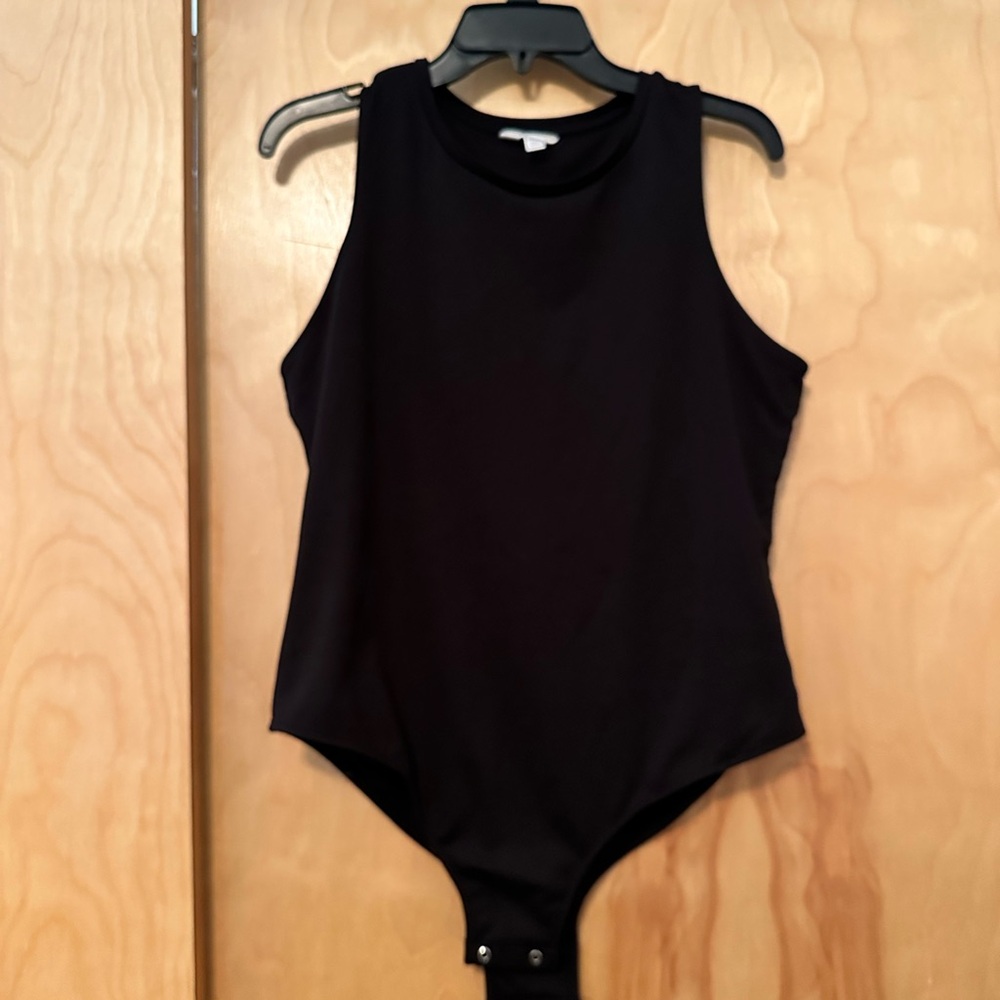 Time and Tru Black Bodysuit with Sleeveless Crew and Snap Closure
